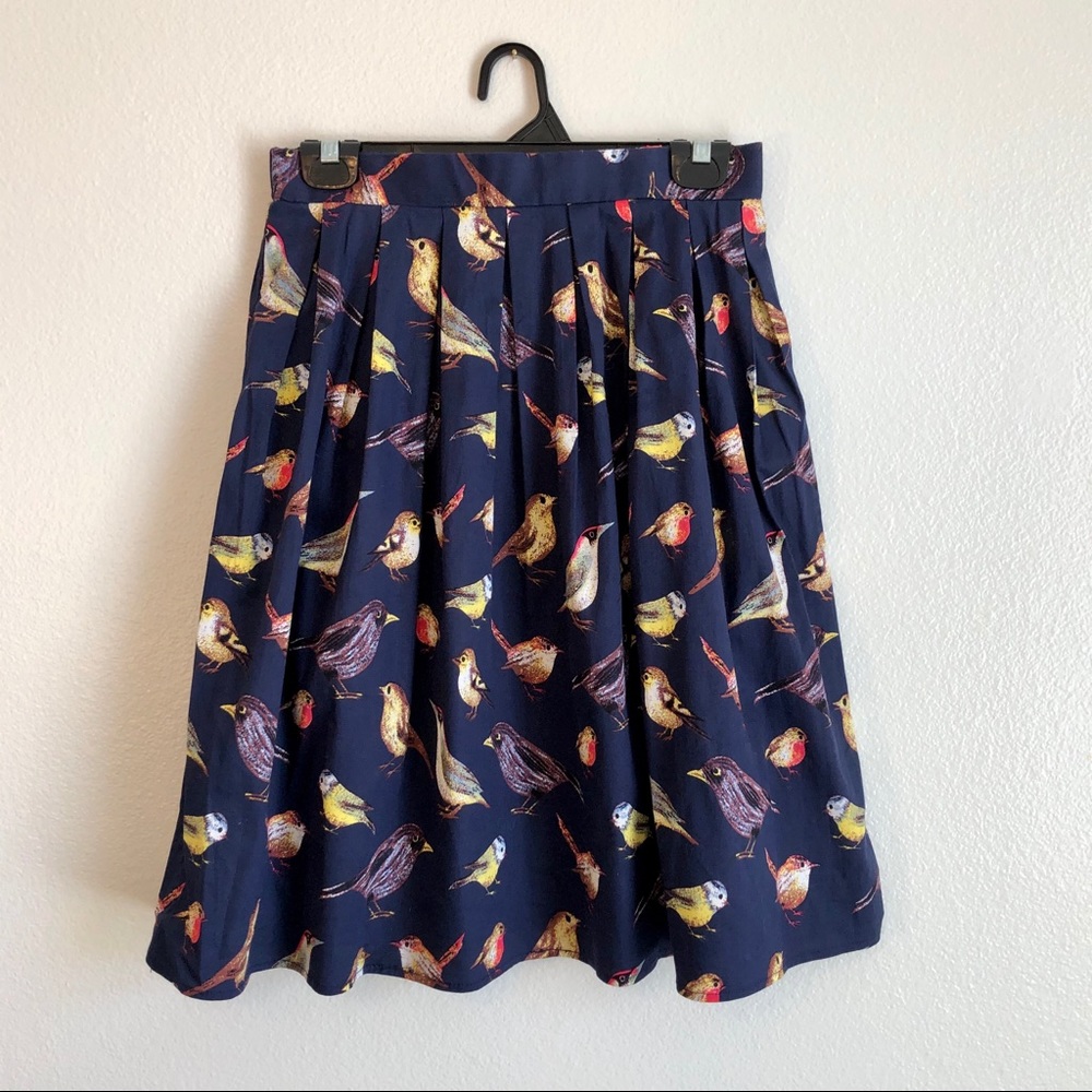 Pleated Midi Bird Skirt